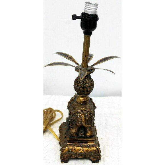 Elephant Table Accent Lamp Resin Bronze Colored Decorated Jungle Short Leaves - Picture 10 of 12